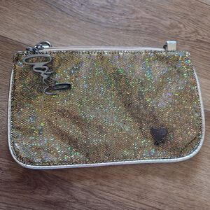 Axel Gold Holographic Glitter Clutch Zip Pouch Logo Charm 10"